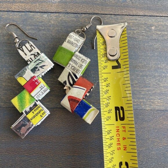 Funky Vintage Braided Paper Gum Origami Wrapper Dangle Earrings (D6) - Picture 4 of 4